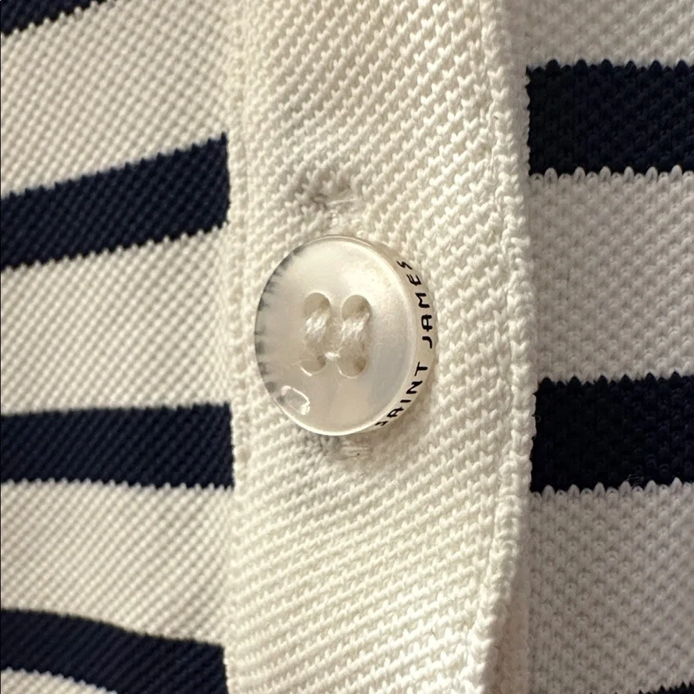 Saint James Navy and White Striped Top with Orange Neckline - Picture 4 of 9